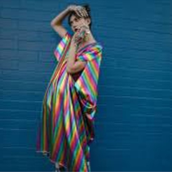 Jennafer Grace Rainbow shimmer Magic Caftan dress festival vintage - Picture 3 of 10